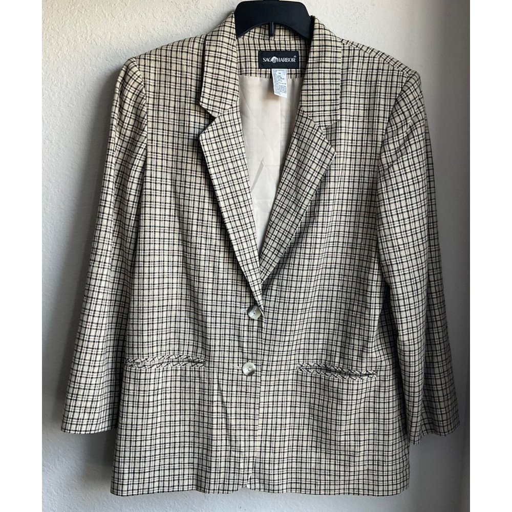 Sag Harbor Black and Cream Plaid Blazer